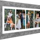 8x21 Picture Frame Display 4 opening 5x7 Collage Picture Frame,Multi Photo Frame with Mat,Plexiglass,Horizontal and Vertical Formats for Wall Decor,Grey Wood Grain