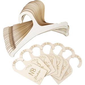 20 PCS Wooden Baby Clothes Hangers with 7 PCS Baby Closet Dividers, Cute Toddler Infant Children Kids Clothes Hangers for Kids Coats, Pants and Jackets, Wood Color