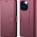 Wallet Case for iPhone 16 Pro, RFID Blocking Credit Card Holder, PU Leather Folio Flip Kickstand Protective Shockproof Cover for Apple 16 pro (Red, for iPhone 16 Pro - 6.3'')