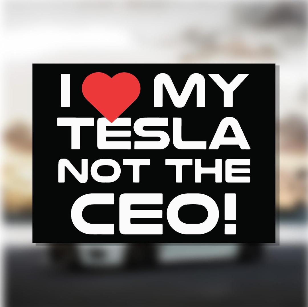 2 x I Love My Tesla, Not The CEO Magnet Decal (Large 5x3.7in), Funny Anti-Elon Musk Decal for Cars - Durable, Waterproof and Reusable, Anti Elon Tesla Club Car Magnet.