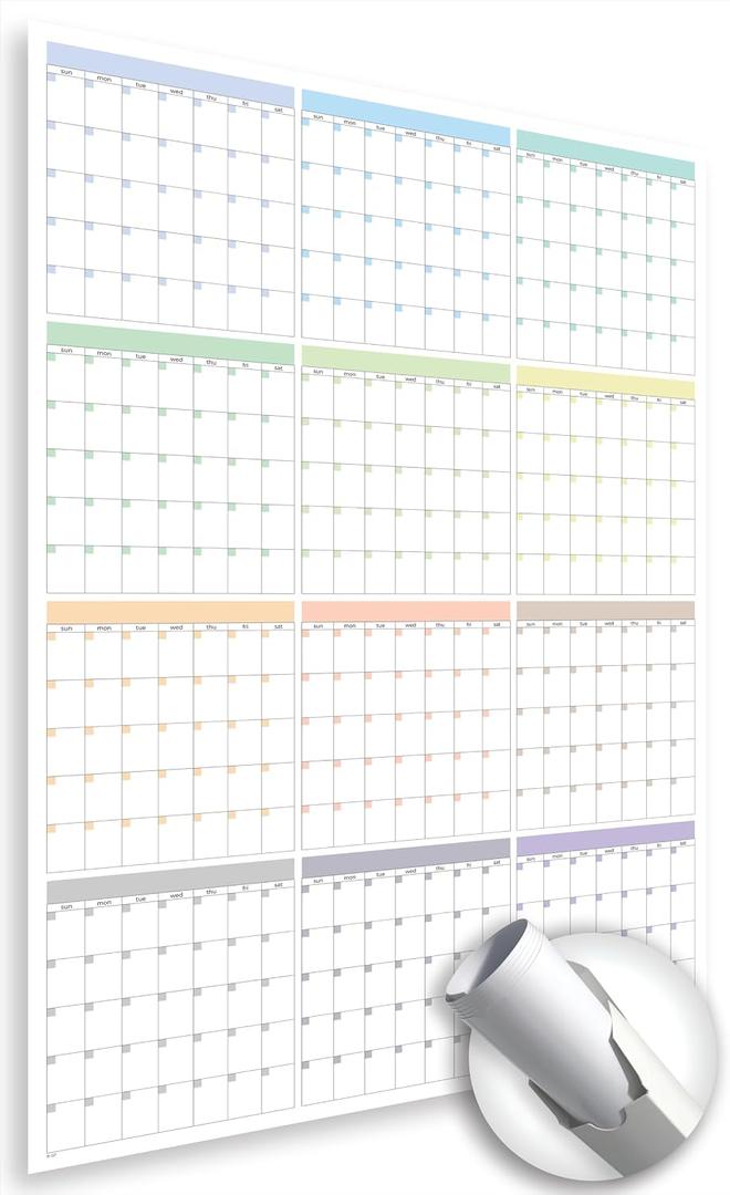 Large Wall Calendar Undated (39 x 27 inches) Double Sided Dry Erase Yearly & Monthly Wall Calendar, Big Erasable Planner for Home, Office, Classroom, Thick Paper with Gloss Lamination, Full Year View.
