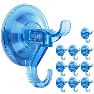 ANDGOO Suction Cup Hooks, Maximum Load Capacity to 11 lbs, 10 Pack Shower Towel Holder, Removable Reusable Waterproof Shower Suction Hooks for Bathroom, Kitchen, Door, Window (Blue