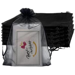 Jexila Black Organza Gift Bags 4X6 Inch Small Mesh Bags Drawstring Jewelry Pouch for Wedding Party Favor Goodie Candy Bags, Black