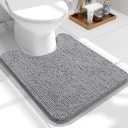 OLANLY Toilet Rugs U-Shaped 24x20, Extra Soft Absorbent Chenille Contour Bathroom Rugs for Toilet, Dry Quickly, Machine Washable, Non-Slip Bath Mat, Grey