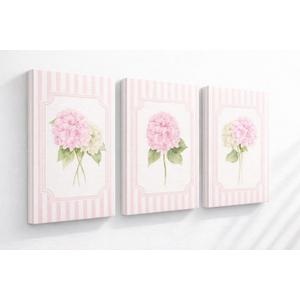 MTFBWY Framed Pink Hydrangea Wall Art Set of 3, Pastel Floral Wall Decor Botanical Canvas Prints, Feminine Flower Pictures for Bedroom, Nursery, or Girl Room 16x24in