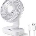 HIKALION Oscillating Small Desk Fan, with USB Rechargeable Battery, Ultra Quiet, 4 Speeds, 13-Hour Runtime, Wall-Mount Option, Quiet Fan, Home, Bedroom and Office, White