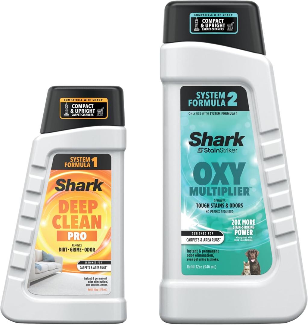 Shark StainStriker Cleaning Solution Bundle for Portable Cleaners, Carpet and Area Rug Formula, Instantly Eliminates Odors, Includes 32 oz OXY Multiplier and 16 oz Deep Clean Solution