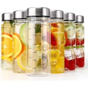 6 Pack Juice Bottles with Caps - Wide Mouth Resuable Clear Plastic Water Bottles for Juicing,Smoothie,Protein, Beverage,Storage Containers,BPA Free,Leakproof Stainless Steel Lid(12 Ounces)