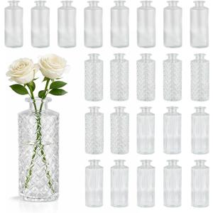 21 Pack Bud Vases in Bulk,BEAHOT Mini Glass Vintage Vases for Centerpieces, Mother's Day, Baby Shower, Small Flower Vases for Wedding Decor,Party & Home Decoration