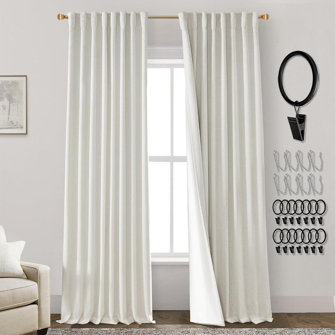 PANELSBURG 100 Inch Curtains for Living Room,100% Blackout Faux Linen Designer Custom Curtains for Windows Office Bedroom Apartment Studio,2 Panels,Cream Ivory