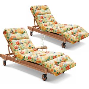2 Pack Outdoor Chaise Lounge Chair Cushion 75.1 x 22.8 x 4.7 Inches 100% Waterproof Replacement Cotton Patio Pool Lounge Chair Cushion for Outdoor Furniture with Ties, Daisy