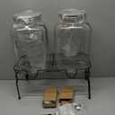 Lallisa 2 Pcs 2 Gallon Glass Drink Dispenser with Stand Ice Cylinder Hanging Chalkboard Signs 18/8 Stainless Steel Spigot Beverage Dispensers for Parties Mason Jar Drink Lemonade (Silver Spigot)