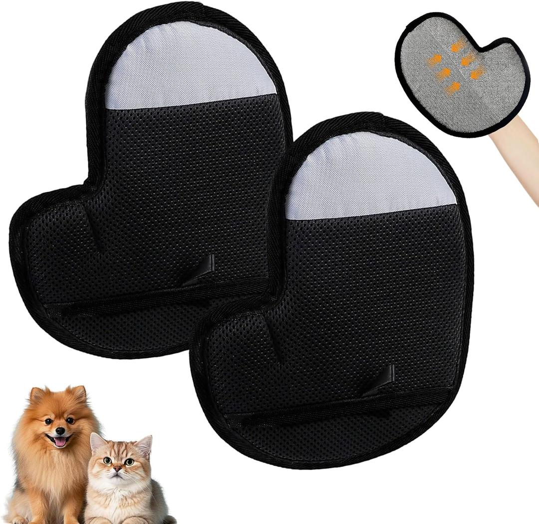 2 x 2Pcs Electrostatic Pet Hair Removal Gloves, Reusable Pet Hair Remover Glove for Cats & Dogs, Brush Static Grooming Gloves for Couch, Furniture, Carpet, Car Seat, Curtain