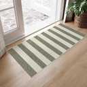 OJIA Striped Rug 24"x51" Washable Front Door Mat Outdoor Doormat Woven Entry Rug Cotton Indoor Outdoor Rug Small Checkered Rugs for Porch Kitchen Entryway Patio Bathroom (Green/White/Tan)