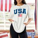 Womens Oversized Summer T Shirts Fashion Floral Graphic Tees Short Sleeve Beach Vacation Trendy Clothes 2025 (Large, Classic Usa Flag)