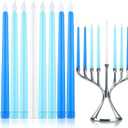 Baquler 9 Pcs LED Hanukkah Candles Blue and White Battery Operated Flameless Taper Candles 0.8 x 11.2 Inch Tall for Hanukkah Christmas Wedding Birthday Home Decor Gifts