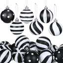 Riceshoot 24 Pcs Christmas Black and White Ball Ornaments Xmas Plastic Stripe Dot Hanging Ball for Christmas Tree Party Decoration Supplies(2.36 Inch)