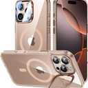 VOFATA [Upgraded] for iPhone 16 Pro Max Case with Camera Cover Stand [Fit for MagSafe][9H Camera Lens Protector] Mil-Grade Protection Transparent Magnetic iPhone 16 Pro Max Phone Case, Clear Gold