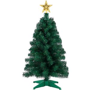 3ft Artificial Christmas Tree with Gold Tree Topper Star, Mini Xmas Pine Tree with 4-Leg Stable Plastic Base, Small Tabletop Christmas Decoration for Home Office Holiday Party Indoor Use