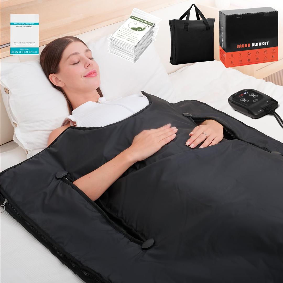 Infrared Sauna Blanket for Home: Extra Large Portable Design for Full Body Detox & Relaxation - Far Infrared Heating Adjustable 86-176 & 20-60 Min Timer 74.8 x 35.5Inch