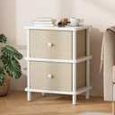 Apicizon Nightstand with 2 Storage Drawers, Boho Side Table with Solid Wood Legs, End Table for Small Spaces, Bedroom, Living Room, Entryway, White