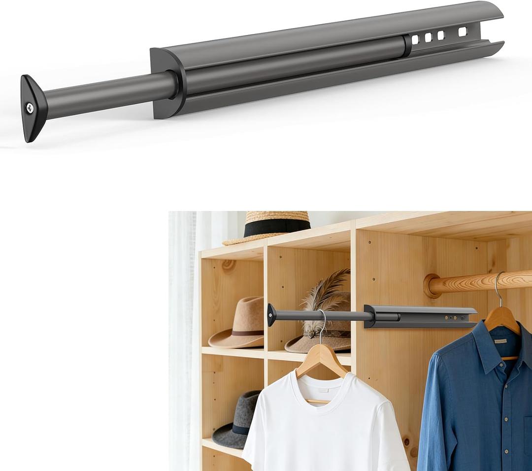 14-Inch Valet Rod for Closet Pull Out, Azcom Hanging Telescoping Clothes Rod, Adjustable Clothes Rod-Blue Gray