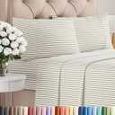Queen Size 4 Piece Sheet Set - Comfy Breathable & Cooling Sheets - Hotel Luxury Bed Sheets for Women & Men - Deep Pockets, Easy-Fit, Soft & Wrinkle Free Sheets - Beige Stripes Oeko-Tex Bed Sheet Set