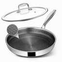 Vocvee Non Stick Frying Pans, 10-inch with Lid, Hybrid Frying Pans Nonstick Stainless Steel Skillets, Dishwasher & Oven-Safe, Stay-Cool Handle, PFOA Free Cookware, Compatible with All Cooktops
