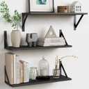 Forbena Large Floating Shelves for Wall 24 Inch Long Set of 3, 8 in Deep Wall Bookshelf for Bedroom Living Room, Wooden Heavy Duty Hanging Book Shelves for Office Kitchen Closet Storage (Black)