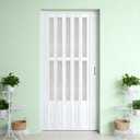 42X80in PVC Accordion Door,White Plastic Folding Door with Handle & Latch, for Closet & Kitchen,Complete Hardware Kit Easy to Install,Space Saving Room Divider