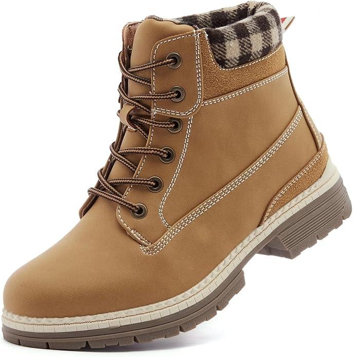 Snow Hiking Winter Boots for Women - Casual Brown Combat Work Boot - Non-slip Fur-Lined Ankle Boots - Fashion Boots Waterproof Leather Shoes, 8.5