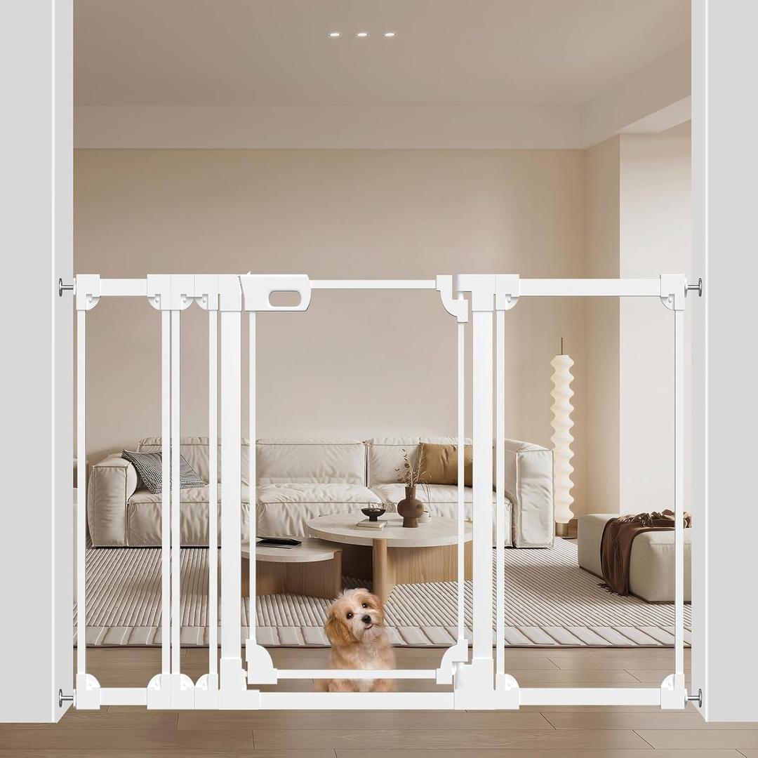 WAOWAO 40" Extra Tall Clear Acrylic Dog Gate 57.87-66.14" Wide Indoor White | Extra-Tall,Clear Acrylic Panel,Double-Lock,Pressure/Hardware Mount,Wall Cups,Ideal for Pet Stairs,Doorways,Hallways,Kitchen