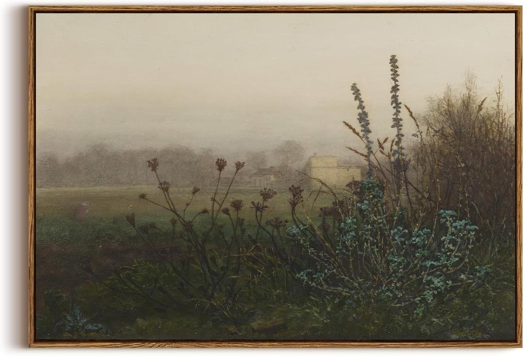 KISSFOX Vintage Wall Art Framed Retro Rustic Landscape Painting Canvas Prints Farmhouse Floral Country Scenery Picture Home Office Decor Bathroom Bedroom Living Room (24x36 in)