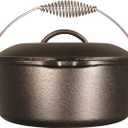 Lodge 5 Quart Pre-Seasoned Cast Iron Dutch Oven with Lid - Wire Bail Handle for Easy Transfer from Cooking Surface to Table - Use in the Oven, on the Stove, on the Grill or over the Campfire - Black