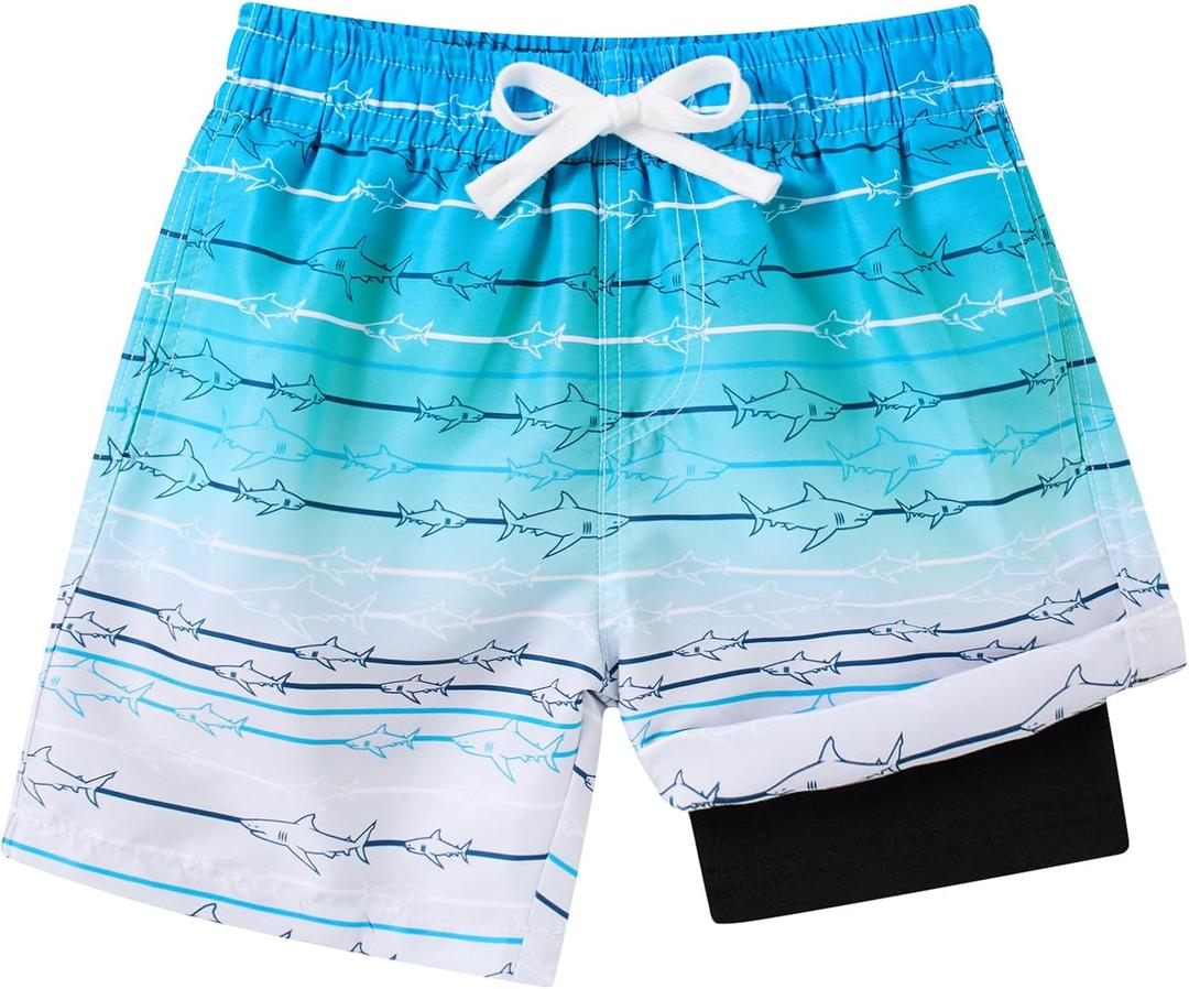 westwolf Boys Swim Trunks Compression Liner Bathing Suit Quick Dry Swimsuit 5-16T (A White Blue Green)