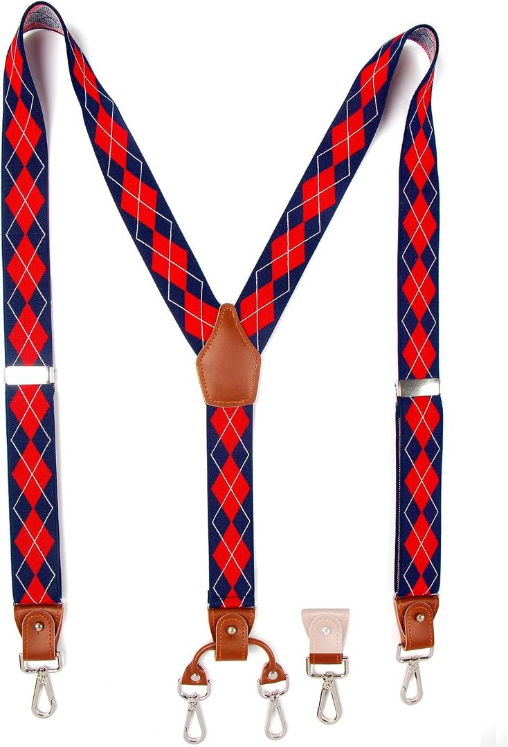 Suspenders for Men Elastic Y Back 1.4 Inches Adjustable 4 to 3 Hooks for Wedding Dress Pants
