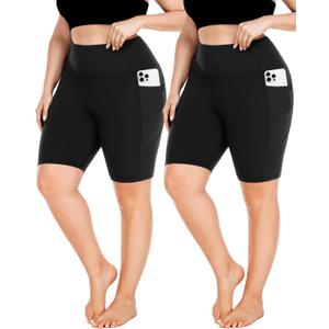 FULLSOFT Plus Size Biker Shorts for Women-High Waist X-Large-4X Tummy Control with Pockets Workout Shorts for Yoga (1-2black), XXlarge