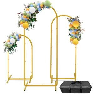HEMMOTOP Metal Arch Backdrop Stand Set of 3 (6 ft/5 ft/4 ft), Balloon Arch Stand for Party, Wedding, Baby Shower, Graduations, Holiday Ceremony - Ideal for Balloons Flowers and Garden Decor, Gold