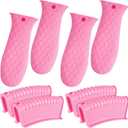 Patelai 8 Pcs Silicone Pot Holders Cast Iron Handle Cover Heat Resistant Pot Handle Covers Potholder Non Slip Reusable Pan Sleeve for Frying Pan Kitchen Supplies(Pink)