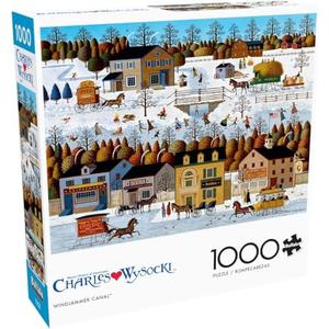 Buffalo Games – Charles Wysocki - Windjammer Canal - 1000 Piece Winter Jigsaw Puzzle - Festive Holiday Puzzles for Adults – Precision-Cut Pieces, Christmas Artwork, and Hours of Fun