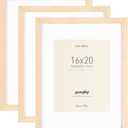 Yaetm Oak Wood 16x20 Frame with Mat for 11x14 Set of 3, Natural Solid Wood 16x20 Picture Frame, Wide Molding, Wall Decor for Office, Gallery & Home (3 pack, Oak)