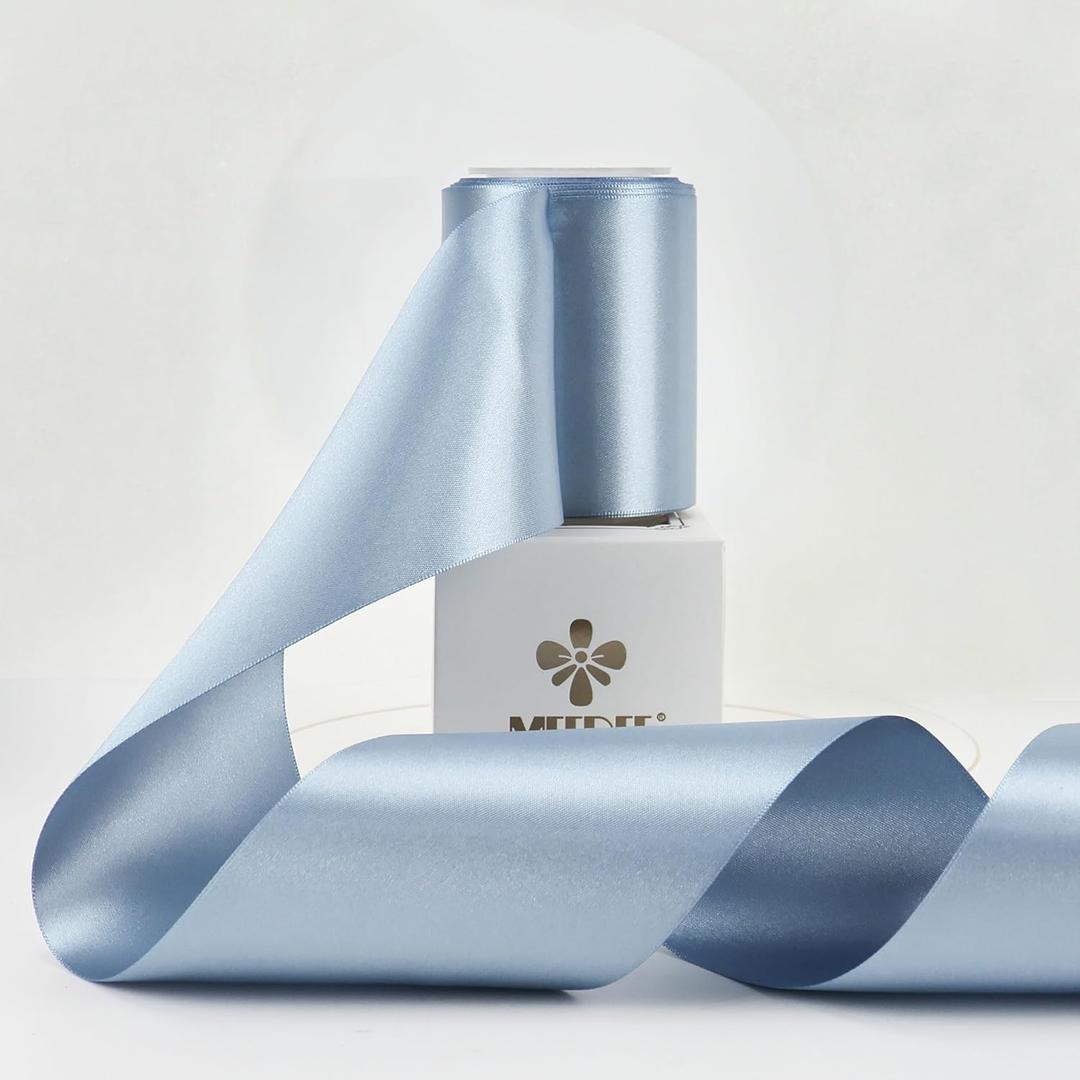 MEEDEE Dusty Blue Satin Ribbon Lux Double Faced Satin Ribbon 3 Inch Dusty Blue Ribbons by 10 Yards French Blue Ribbons for Crafts, Christmas Tree, Flower Bouquet, Weddings, Bow Making