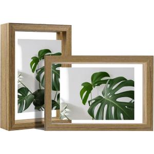 Egofine 4x6 Floating Frames Set of 2, Double Plexiglass Picture Frame, Made of Solid Wood Display Any Size Photo up to 4x6, Wall Mount or Tabletop Standing, Carbonized