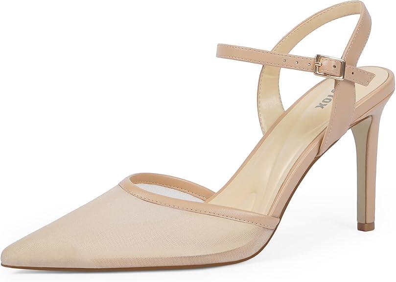 Closed Toe Heels for Women Pointed Toe Slingback Strappy Stiletto High Heels Womens Pumps Wedding Dress Shoes 6