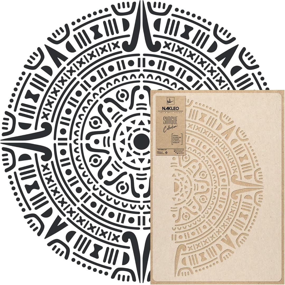NAKLEO Mandala Painting Large Stencil Diameter 35, Aztec Circle Mandala Geometric Ornament, Reusable Plastic Template DIY Art and Craft, Wall Floor Wood Fabric Furniture