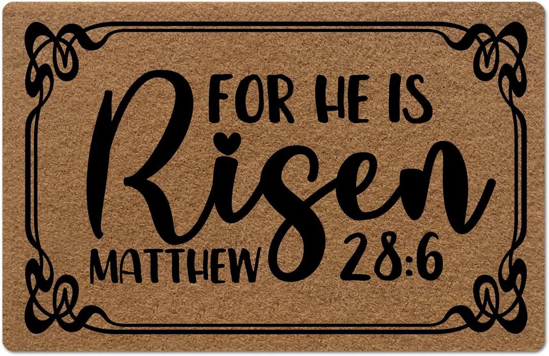 Outdoor Floor Mats for Home Entrance, Funny Doormats for Front Door for He is Risen Matthew 0.4" Low Profile Rubber Backing Slip-Resistant Weatherproof 23.6X15.7 Inch