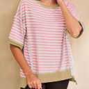 SHEWIN Womens Tops Casual Short Sleeve Sweatshirt Crewneck Striped Shirt Pullover T Shirts Loose Blouses (Pink, M)