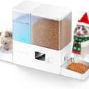 Rojeco 36Cups/8.5L Pet Automatic Cat Feeder and Gravity Water Dispenser,Stainless Steel Bowls 2-in-1 Set Large Capacity 5L Food Feeder and 3.5L Water Fountain for Cats,Pets,Small Dogs,Puppies,Kittens (White)