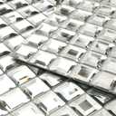 Diflart Peel and Stick Mirror Glass Mosaic Tile, 1-1/5 Inch Light Antique Square, Crystal Diamond Mirror Tile Backsplash for Kitchen Bathroom Wall, Pack of 5 Sheets