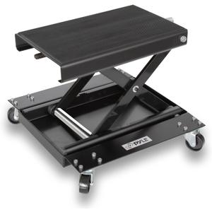 Pyle Motorcycle Lift, Scissor Jack, Dolly, Heavy Duty Steel, 1100 lbs Capacity, Black Powder Coat, Anti-Skid Rubber, Collapsible, Portable, Includes 4 Caster Wheels, Easy Storage, PLMOTJC11